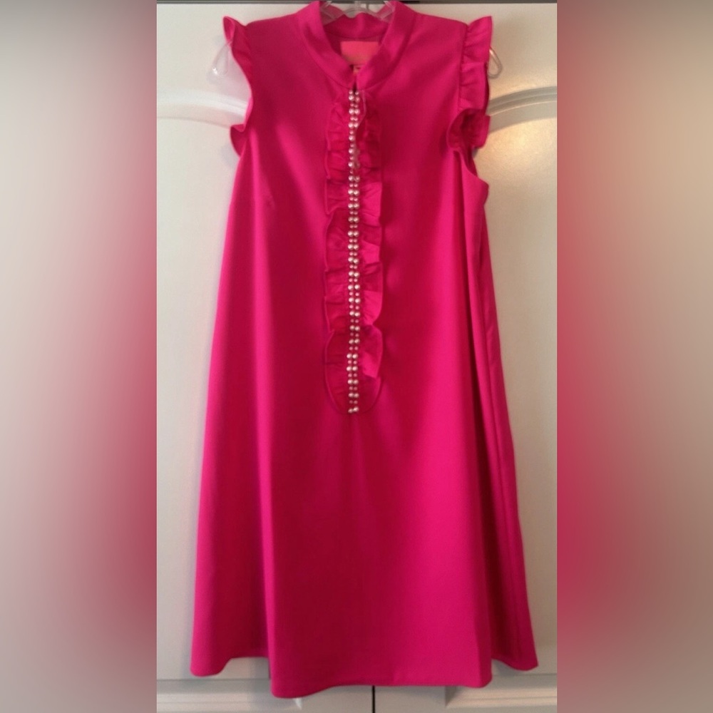 Lilly Pulitzer Pink Adalee Shift Pink Pearl Accent Midi Dress; EUC S-12 - Picture 9 of 10